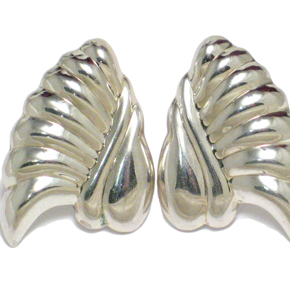 Runway Wing | Sterling Silver Earrings Ribbed Post - Picture 1 of 1